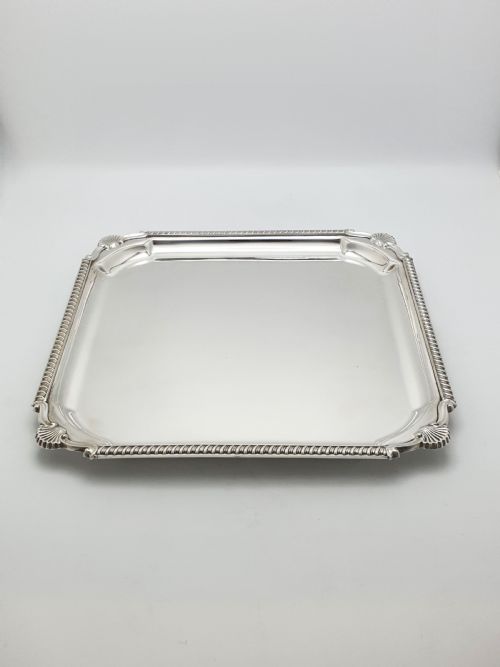 ART DECO SILVER PLATED COCKTAIL TRAY WITH SHELL BORDER CIRCA 1925 - ADDITIONAL PHOTO 2
