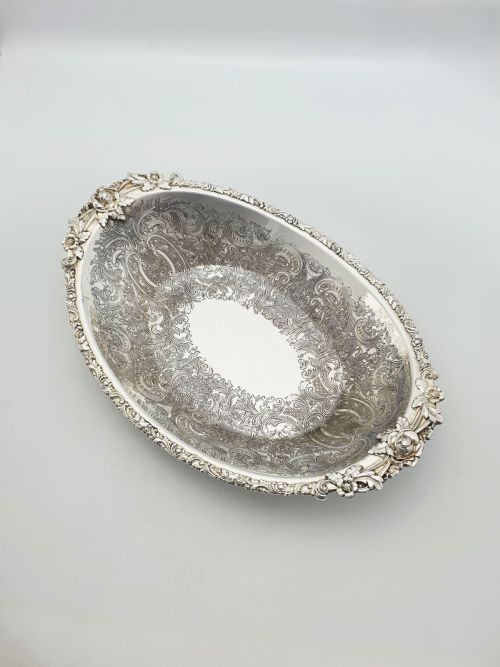 fig 1. Beautifully Embossed Silver Plated Bread Basket With Fork – circa 1930