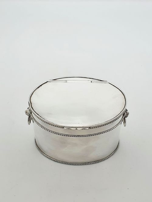ANTIQUE EDWARDIAN TEA CADDY WITH LION MASK HANDLES AND SPOON CIRCA 1905 - ADDITIONAL PHOTO 4