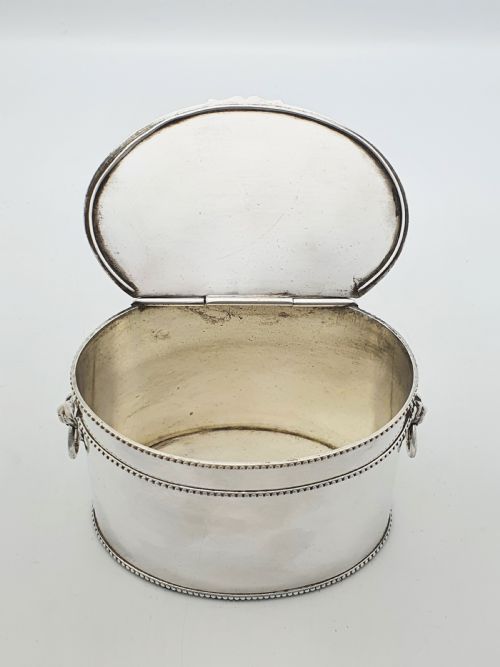 ANTIQUE EDWARDIAN TEA CADDY WITH LION MASK HANDLES AND SPOON CIRCA 1905 - ADDITIONAL PHOTO 5