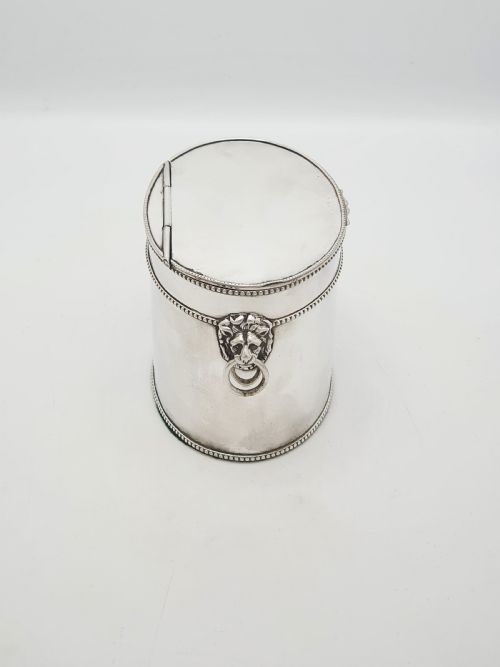 ANTIQUE EDWARDIAN TEA CADDY WITH LION MASK HANDLES AND SPOON CIRCA 1905 - ADDITIONAL PHOTO 7