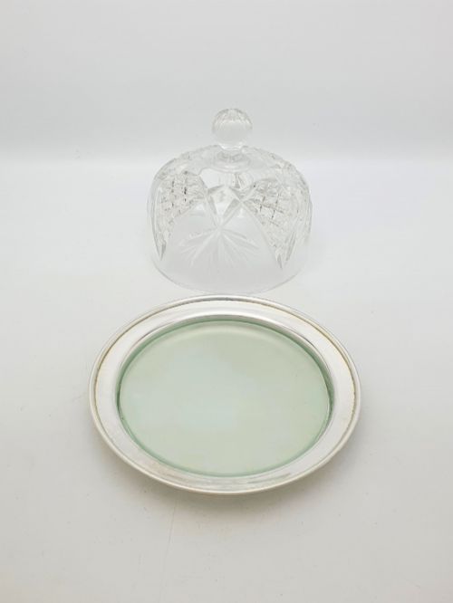 fig 1. Lovely Antique Silver Plated Cheese Dish With Cut Glass Dome – circa 1920