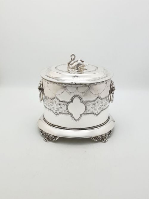 Splendid Antique Victorian Swan Finial Biscuit Barrel – Circa 1880