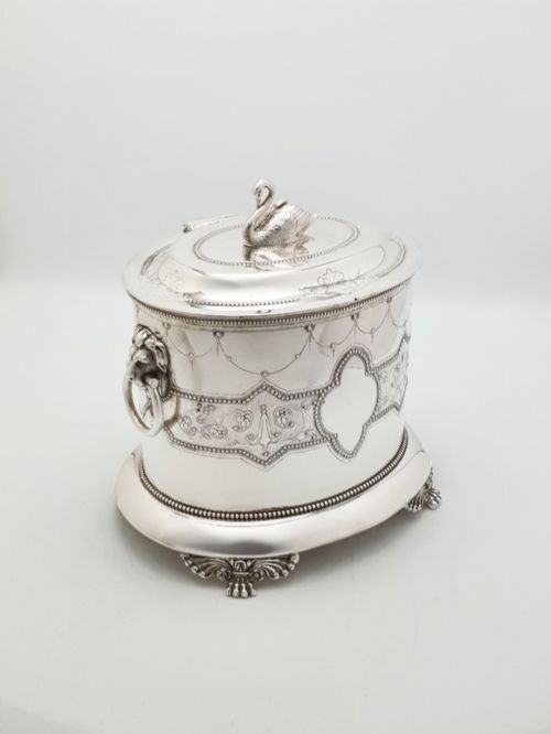 fig 1. Splendid Antique Victorian Swan Finial Biscuit Barrel – circa 1880