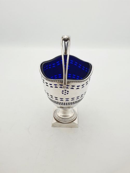 ANTIQUE SILVER PLATE PIERCED SUGAR BOWL WITH COBALT GLASS LINER SIFTER CIRCA 1905 - ADDITIONAL PHOTO 7