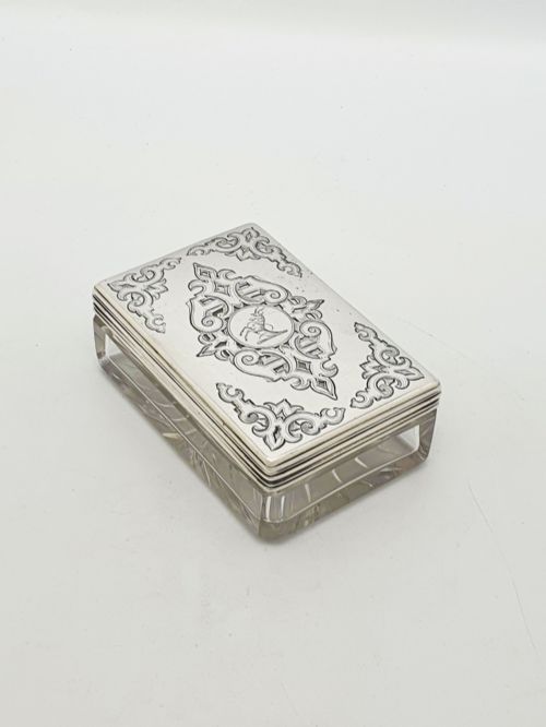 LOVELY ANTIQUE VICTORIAN STERLING SILVER CUT GLASS TRINKET BOX 1844