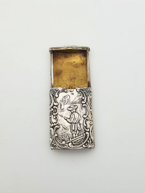 Continental 800 Silver Sleeved Vesta Case with Scenic Relief – Circa 1900
