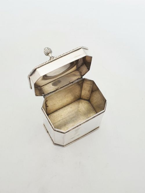 fig 1. Lovely Antique Edwardian Silver Plated Octagonal Tea Caddy – circa 1905
