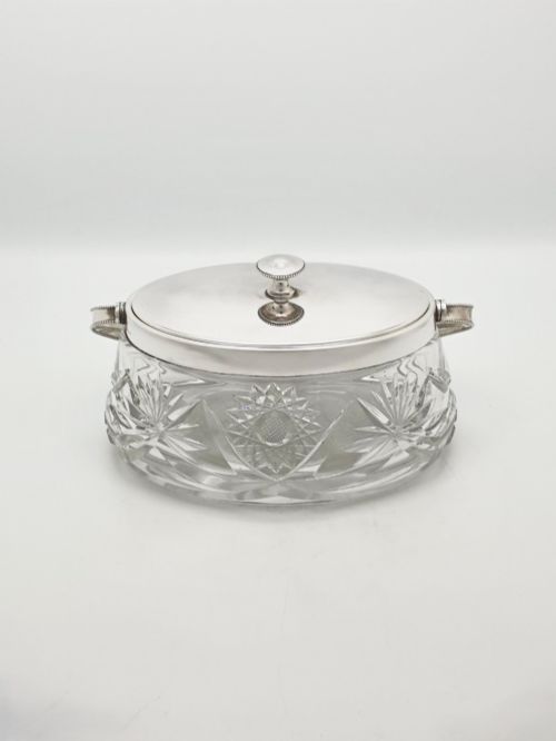 NICE ANTIQUE WMF SILVER PLATED CUT GLASS BISCUIT BOX WITH HANDLE CIRCA 1900 - ADDITIONAL PHOTO 2