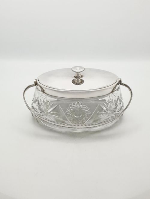 NICE ANTIQUE WMF SILVER PLATED CUT GLASS BISCUIT BOX WITH HANDLE CIRCA 1900 - ADDITIONAL PHOTO 5