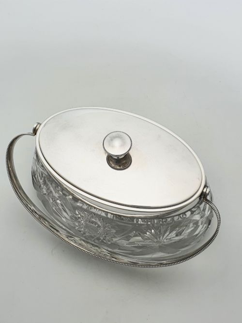 NICE ANTIQUE WMF SILVER PLATED CUT GLASS BISCUIT BOX WITH HANDLE CIRCA 1900 - ADDITIONAL PHOTO 6