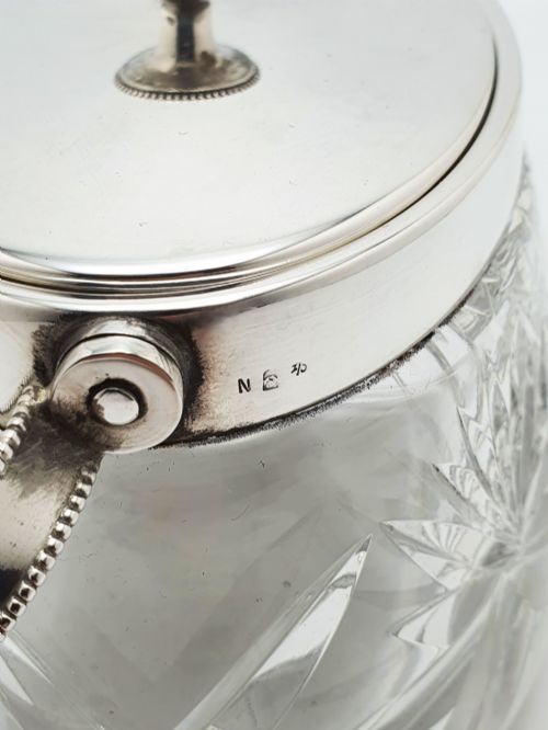 NICE ANTIQUE WMF SILVER PLATED CUT GLASS BISCUIT BOX WITH HANDLE CIRCA 1900 - ADDITIONAL PHOTO 7