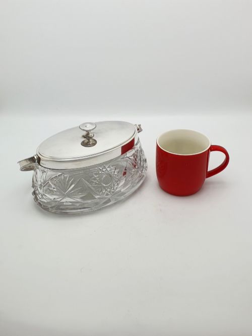 NICE ANTIQUE WMF SILVER PLATED CUT GLASS BISCUIT BOX WITH HANDLE CIRCA 1900 - ADDITIONAL PHOTO 8