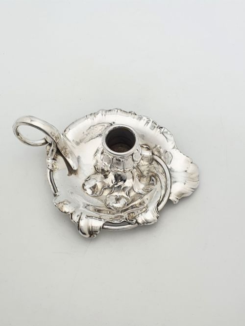WMF ART NOUVEAU SILVER PLATED LEAF FORM CHAMBERSTICK CANDLESTICK CIRCA 1900 - ADDITIONAL PHOTO 1