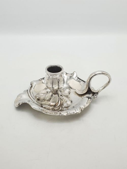 WMF ART NOUVEAU SILVER PLATED LEAF FORM CHAMBERSTICK CANDLESTICK CIRCA 1900 - ADDITIONAL PHOTO 4