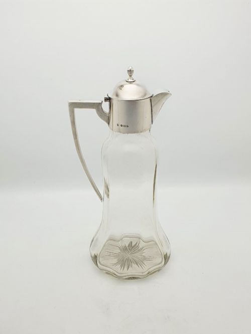 SPLENDID ANTIQUE EDWARDIAN STERLING SILVER MOUNTED GLASS CLARET JUG 1910 - ADDITIONAL PHOTO 1