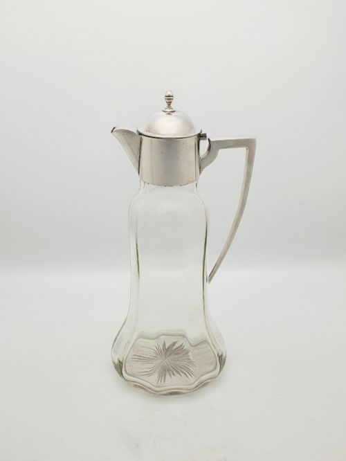 SPLENDID ANTIQUE EDWARDIAN STERLING SILVER MOUNTED GLASS CLARET JUG 1910 - ADDITIONAL PHOTO 2