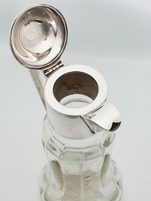 SPLENDID ANTIQUE EDWARDIAN STERLING SILVER MOUNTED GLASS CLARET JUG 1910 - ADDITIONAL PHOTO 3