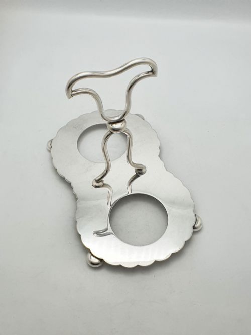 ANTIQUE SILVER PLATED CONDIMENT STAND WITH TWIN GLASS BOWLS CIRCA 1920 - ADDITIONAL PHOTO 5