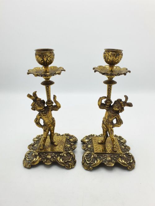 FANTASTIC PAIR OF ANTIQUE VICTORIAN BRASS FIGURAL CANDLESTICKS CIRCA 1880 - ADDITIONAL PHOTO 5