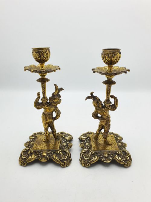 FANTASTIC PAIR OF ANTIQUE VICTORIAN BRASS FIGURAL CANDLESTICKS CIRCA 1880 - ADDITIONAL PHOTO 6