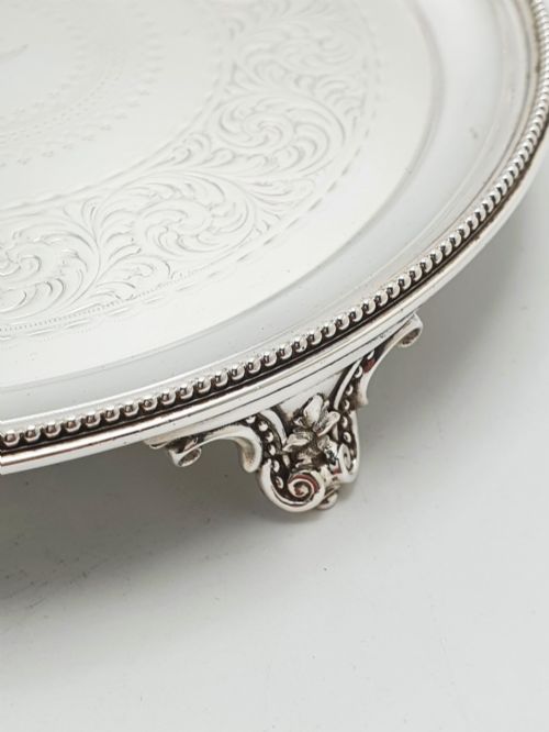 ANTIQUE VICTORIAN ELKINGTON SILVER PLATED SET OF THREE ENGRAVED SALVERS 1872 - ADDITIONAL PHOTO 9