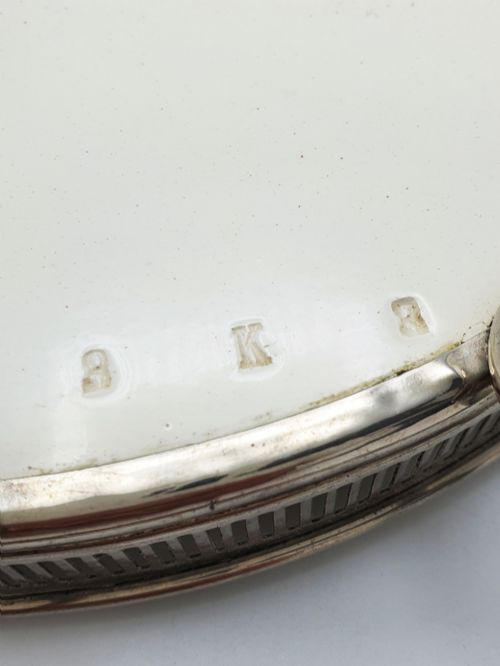 ANTIQUE CONTINENTAL OVAL SERVING TRAY WITH BLUE FLORAL CENTRE CIRCA 1920 - ADDITIONAL PHOTO 6