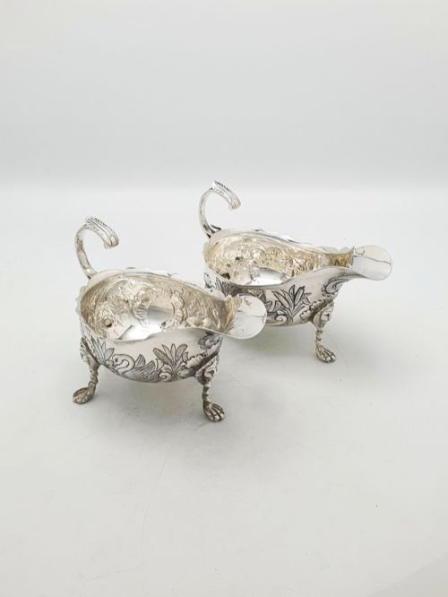 Stunning Pair of Engraved Antique Silver Plated Sauce Boats – circa  1905