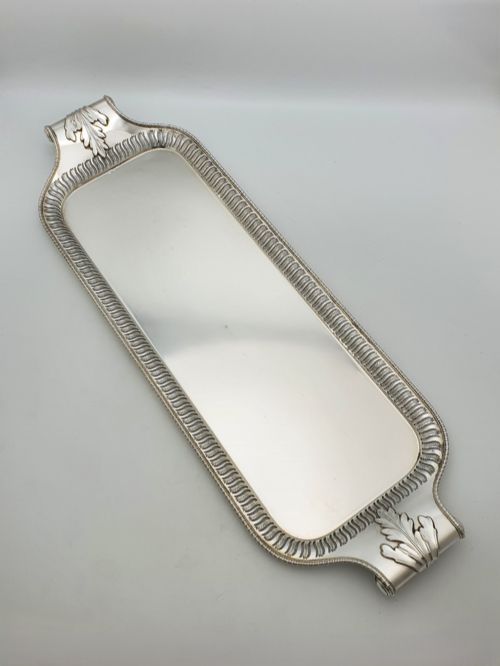 ANTIQUE EDWARDIAN SILVER PLATED SERVING TRAY WITH PIERCED BORDER CIRCA 1905