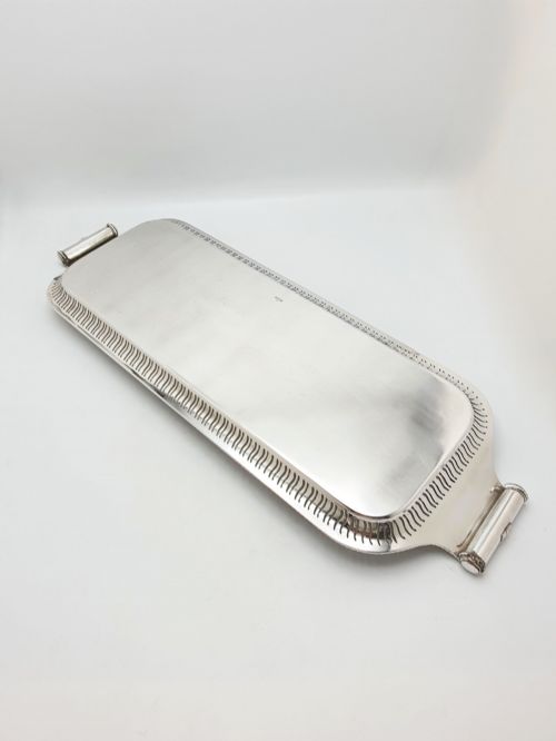 ANTIQUE EDWARDIAN SILVER PLATED SERVING TRAY WITH PIERCED BORDER CIRCA 1905 - ADDITIONAL PHOTO 4