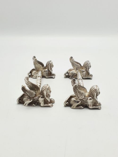 PAIR OF ANTIQUE EGYPTIAN REVIVAL SILVER PLATED SPHINX KNIFE RESTS CIRCA 1880 - ADDITIONAL PHOTO 2
