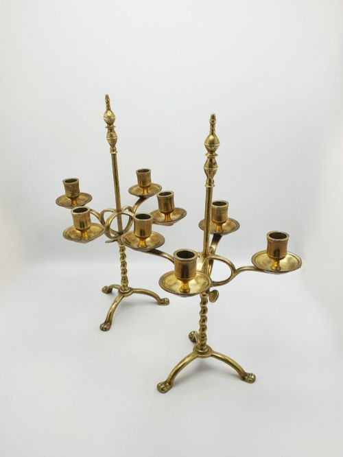 ANTIQUE DUTCH BRASS ADJUSTABLE FOUR LIGHT CANDELABRA CIRCA 1900