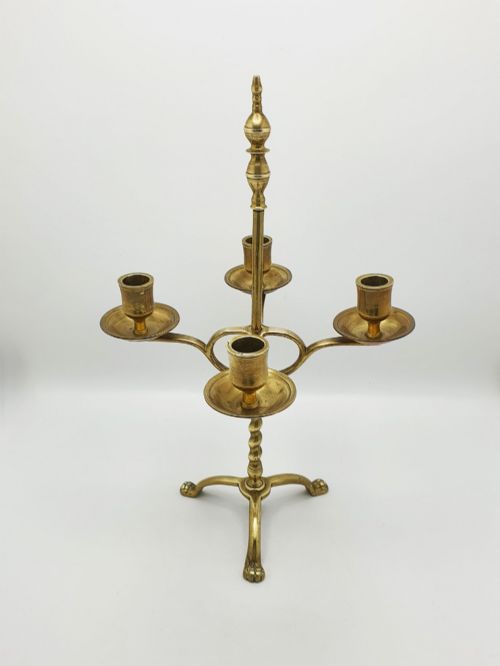 ANTIQUE DUTCH BRASS ADJUSTABLE FOUR LIGHT CANDELABRA CIRCA 1900 - ADDITIONAL PHOTO 1