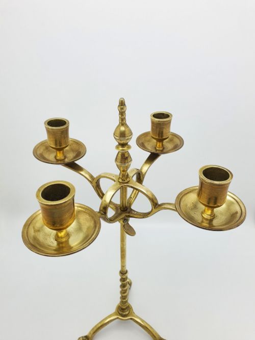 ANTIQUE DUTCH BRASS ADJUSTABLE FOUR LIGHT CANDELABRA CIRCA 1900 - ADDITIONAL PHOTO 7