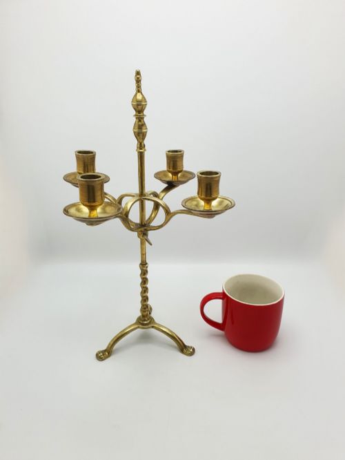 ANTIQUE DUTCH BRASS ADJUSTABLE FOUR LIGHT CANDELABRA CIRCA 1900 - ADDITIONAL PHOTO 8