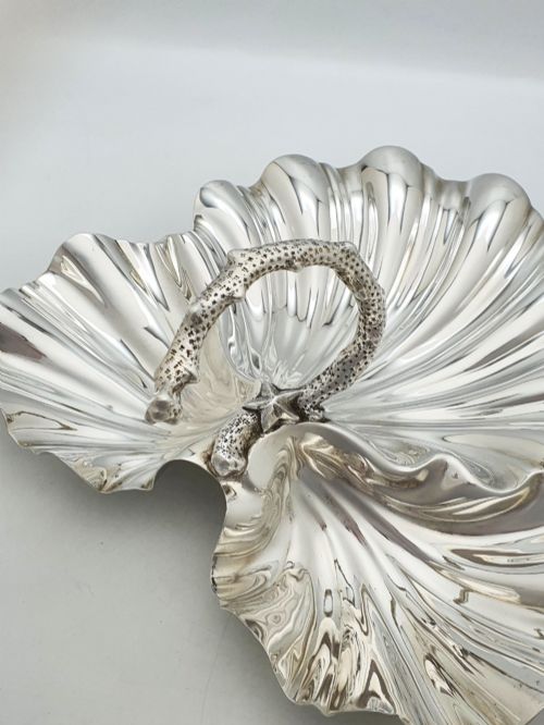 ANTIQUE VICTORIAN SILVER PLATED SHELL DISH WITH STYLISED CORAL HANDLE CIRCA 1880 - ADDITIONAL PHOTO 4