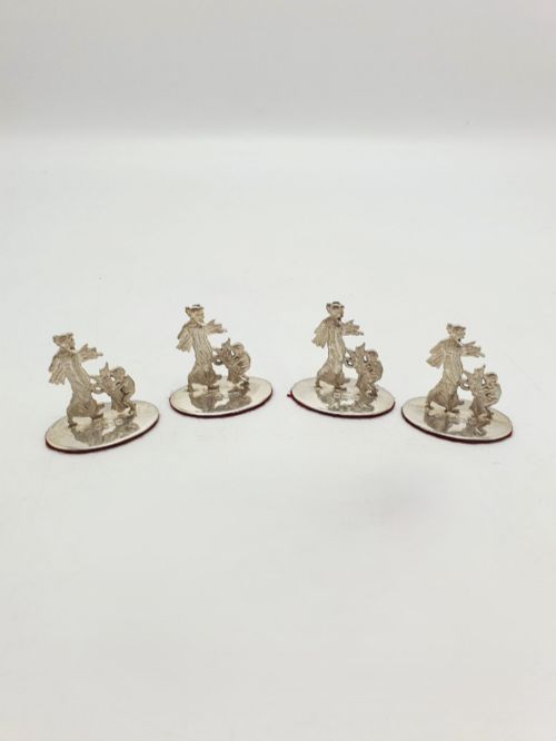Set of Four Antique Edwardian Sterling Silver Figural Place Card Holders - 1906