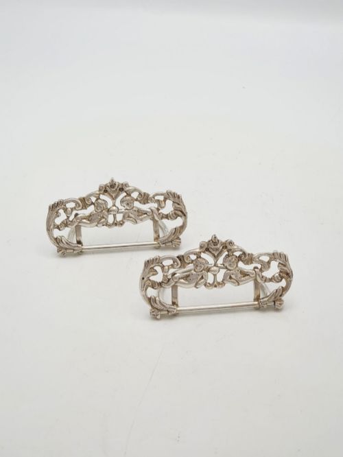 Pair of Antique Scottish Sterling Silver Cherub Place Card Holders - 1892