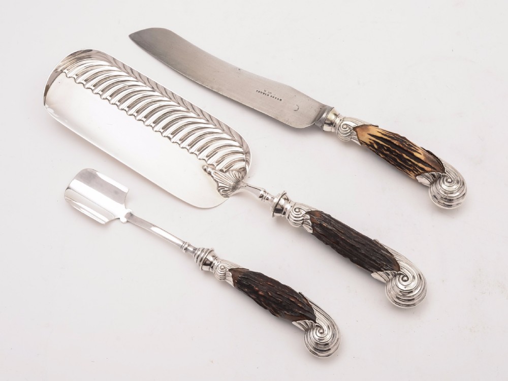 Cased Victorian Antler Handled Serving Set, Circa 1890 View II