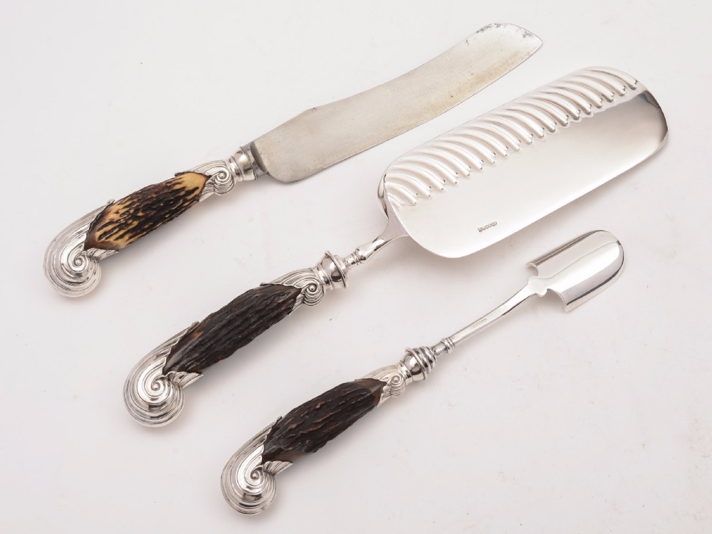 Cased Victorian Antler Handled Serving Set, Circa 1890 View III