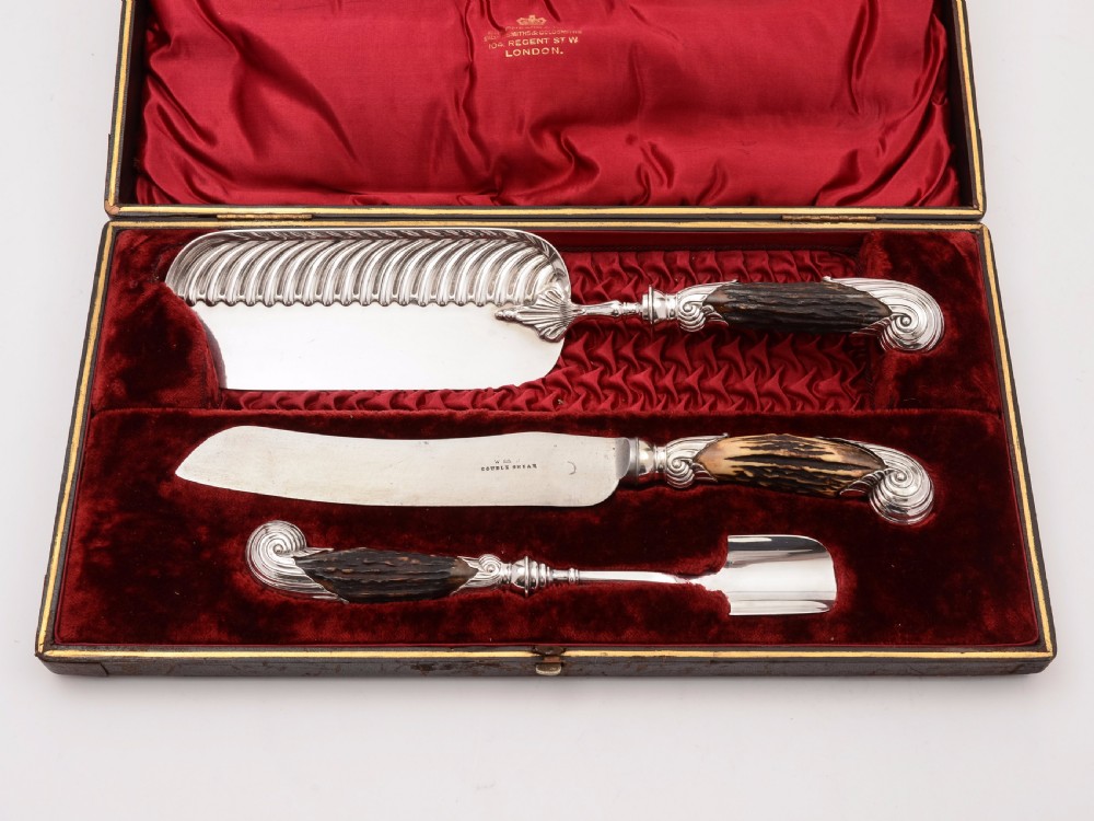 Cased Victorian Antler Handled Serving Set, Circa 1890 View V