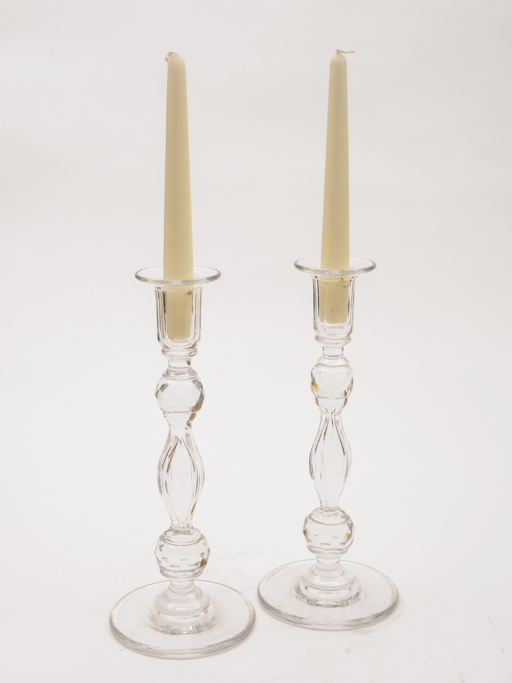 Pair of Edwardian Glass Candlesticks, Circa 1905 View II