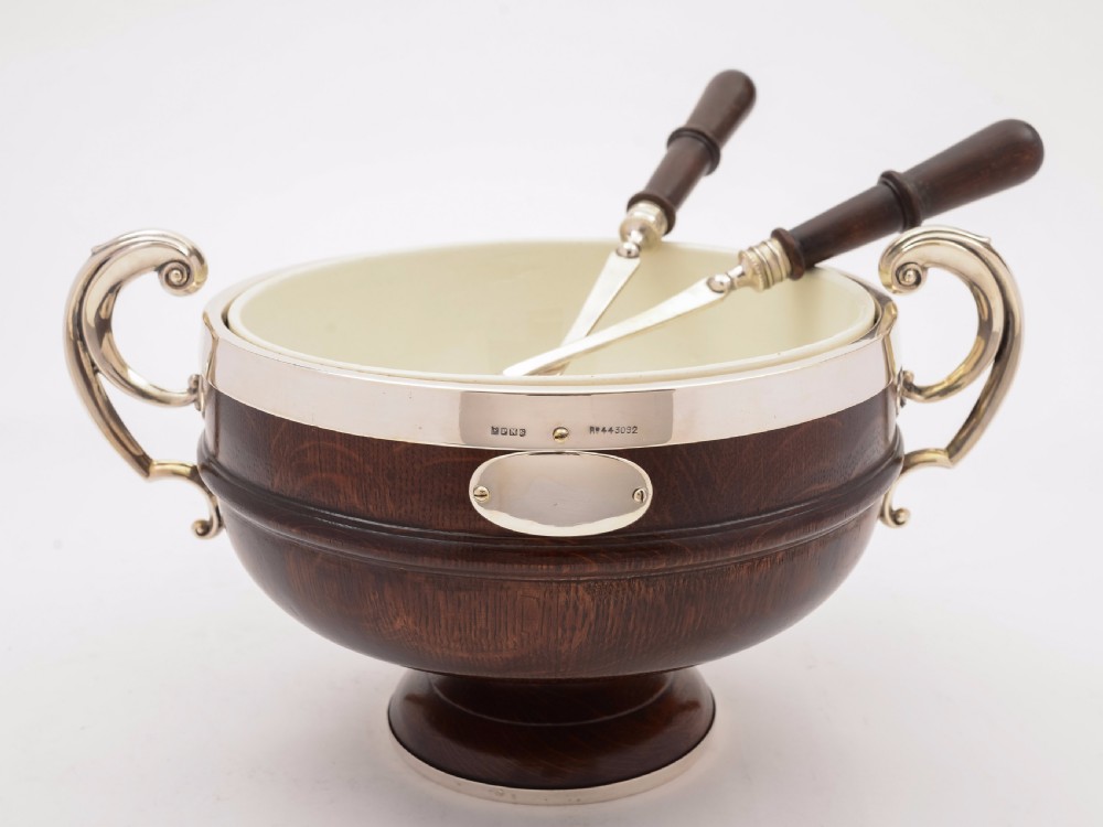 Victorian Oak and Silver Plated Salad Bowl, Circa 1890