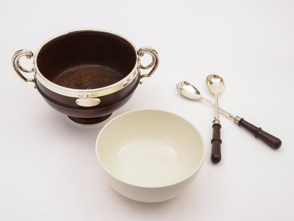Victorian Oak and Silver Plated Salad Bowl, Circa 1890 View IV