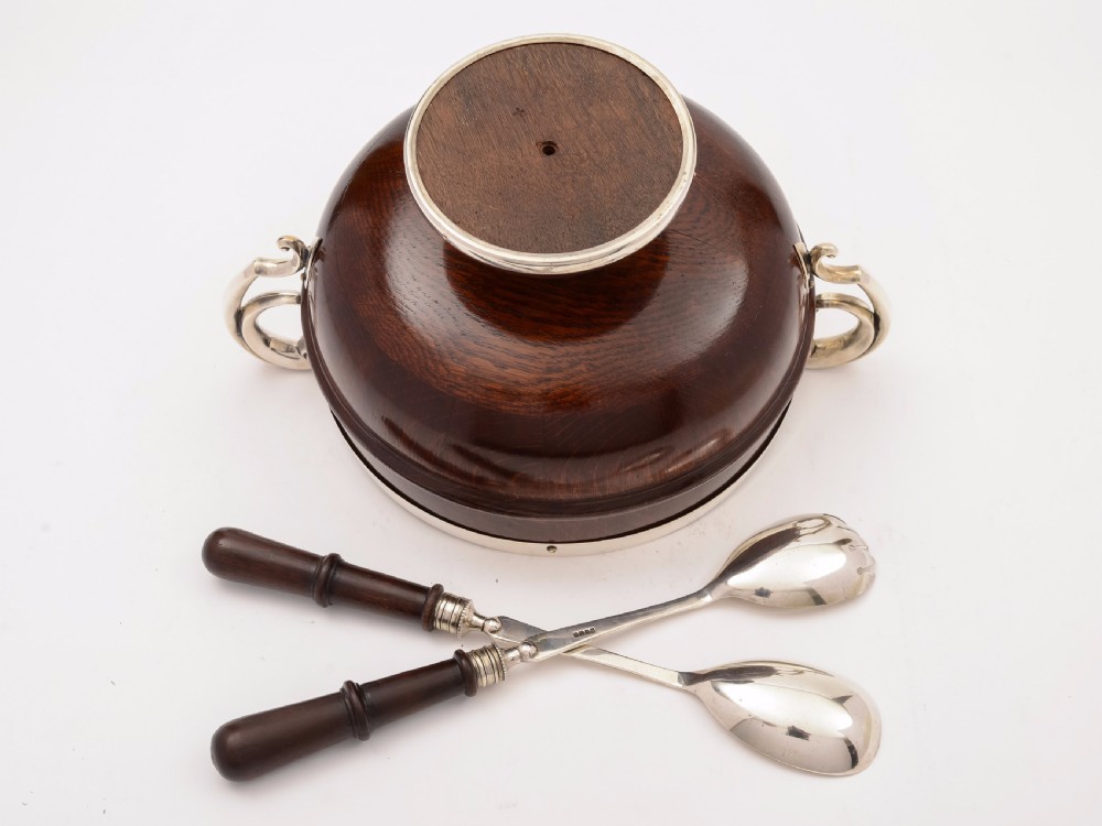 Victorian Oak and Silver Plated Salad Bowl, Circa 1890 View V