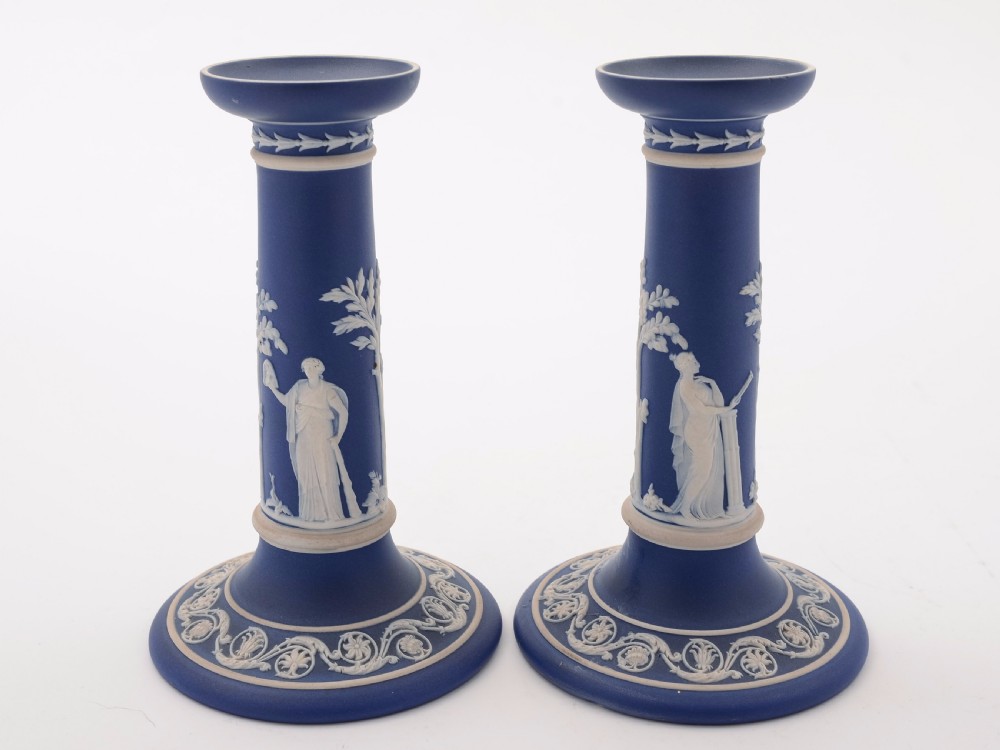 Wedgwood Jasperware Candlesticks, Circa 1900 View II