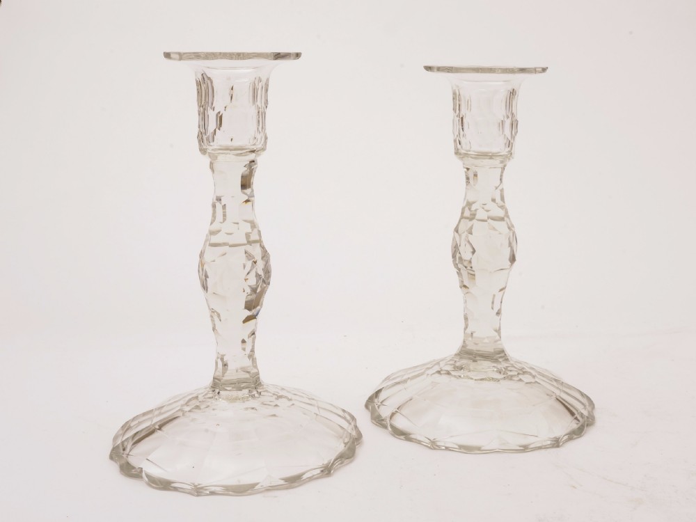 Pair of Irish Cut Glass Candlesticks, Circa 1830