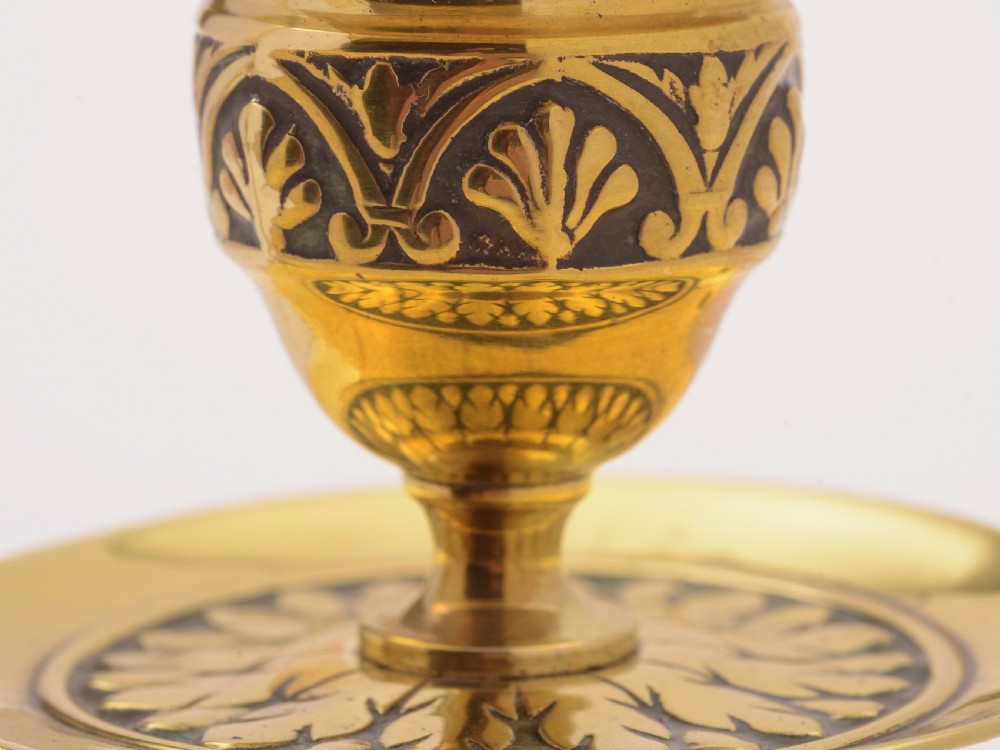 Pair of Victorian Brass Tray Based Candlesticks, Circa 1890 View V