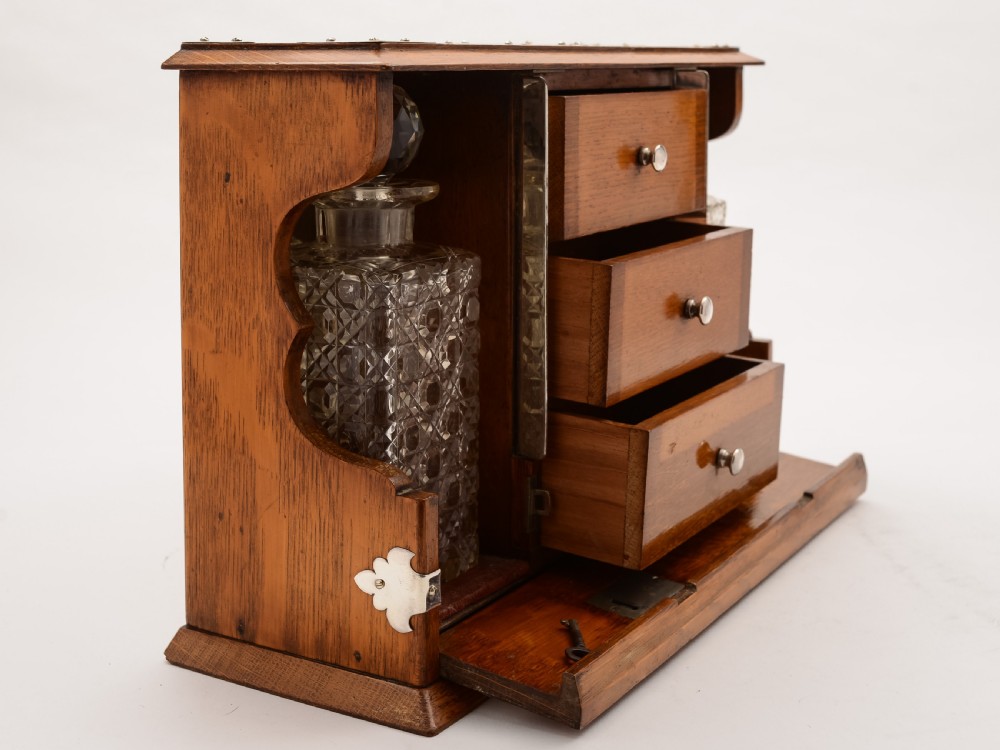 Edwardian Oak Tantalus, Circa 1905 View III