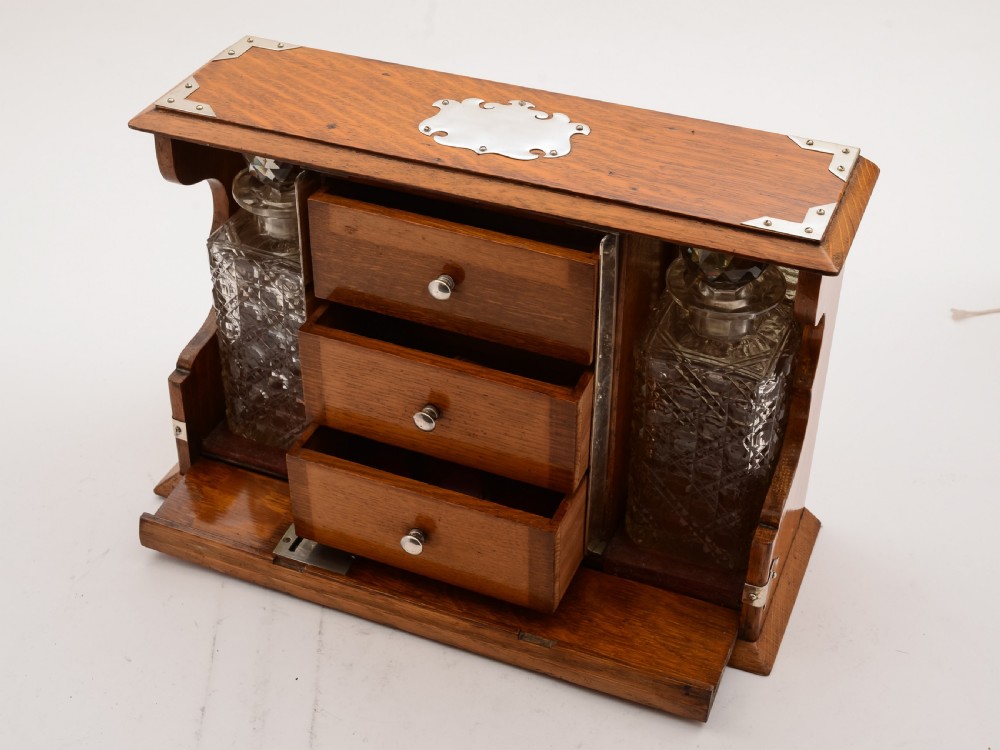 Edwardian Oak Tantalus, Circa 1905 View V
